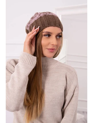 Čepice Paris fleece K213 hnědá+pudrově růžová Čepice Paris fleece K213 hnědá+pudrově růžová