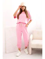 Dámský viskózový komplet s krátkým rukávem a nohavicemi světle růžová