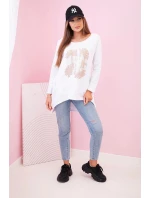 Dámská halenka s kapsami a ozdobným potiskem bílý