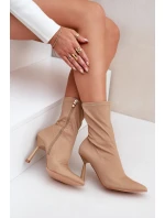 Materiálové Botky Na Jehlovém Podpatku Tmavě Béžové Amune