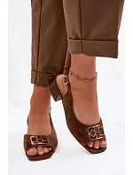 Elegantní sandály z přírodního semiše na podpatku D&A CE61-3127 Hnědé Elegantní sandály z přírodního semiše na podpatku D&A CE61-3127 Hnědé