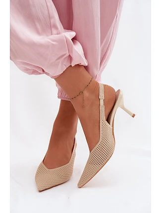 Dámské sandály z síťoviny na podpatku Béžové Emiliana