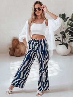 Dámské pruhované kalhoty se širokými nohavicemi ZEBRAVIBE námořnická modř a béžová FashionStreet UY2654