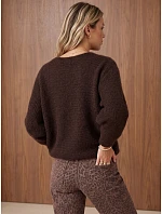 Dámský oversize svetr s nařaseným předním dílem, čokoládová barva, FashionStreet MY2646 Dámský oversize svetr s nařaseným předním dílem, čokoládová barva, FashionStreet MY2646