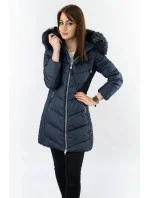 Tmavě modrá dlouhá dámská prošívaná zimní bunda (7689) Tmavě modrá dlouhá dámská prošívaná zimní bunda (7689)
