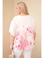 Dámská halenka Plus Size s květinovým potiskem a volným rukávem růžová Dámská halenka Plus Size s květinovým potiskem a volným rukávem růžová
