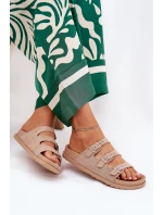 Dámské Pantofle S Pásky A Přezkami Béžové Uliri