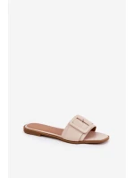 Ploché Dámské Sandály Eko Kožené S Přezkou Béžové Bamma