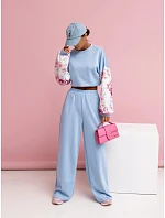 Ležérní souprava s buffovými rukávy a širokými nohavicemi modré barvy (557)