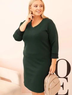 Dámská plus size sukýnka máslová s výstřihem do V a rukávem tmavě zelená
