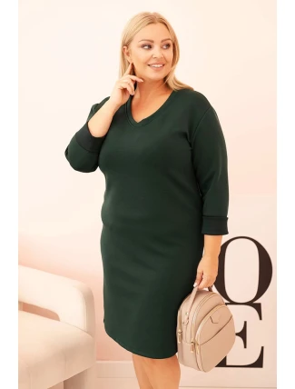 Dámská plus size sukýnka máslová s výstřihem do V a rukávem tmavě zelená