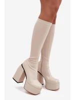 Dámské Kozačky Na Podpatku A Platformě Světle Béžové Yavira