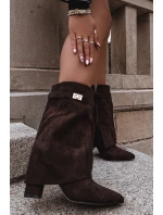 Zateplené dámské kozačky na podpatku s ozdobným páskem čokoládové Luvielle Zateplené dámské kozačky na podpatku s ozdobným páskem čokoládové Luvielle