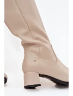 Kožené Zateplené Dámské Kozaky Na Podpatku Maciejka A7165-04 Béžové Kožené Zateplené Dámské Kozaky Na Podpatku Maciejka A7165-04 Béžové