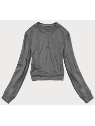 Tmavě šedá tenká krátká dámská tepláková mikina (8B938-5) Tmavě šedá tenká krátká dámská tepláková mikina (8B938-5)