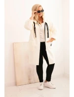 Dámský kabát Plus Size z umělého beránka s kapucí a kapsami ecru