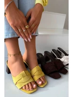 Dámské sandály na podpatku s řemínky Eko semišové Žluté Corivelle