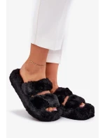 Dámské pantofle s kožíškem na platformě Talfedi – černé