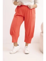 Dámské kalhoty Plus Size s nízkým sedem a gumou v pase korálové