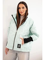 Dámská jarní prošívaná bunda s dekorativním ražením a zipem mintová