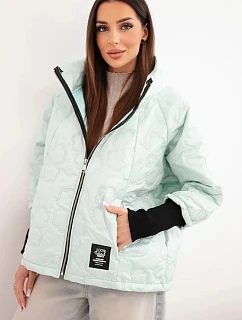 Dámská jarní prošívaná bunda s dekorativním ražením a zipem mintová