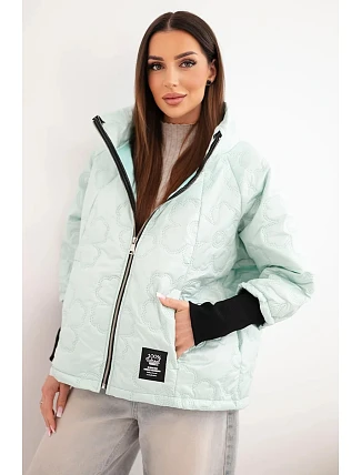 Dámská jarní prošívaná bunda s dekorativním ražením a zipem mintová