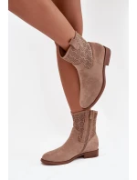 Dámské kotníkové boty na ploché podrážce s perforovaným vzorem S.Барски HY52-530 béžové Dámské kotníkové boty na ploché podrážce s perforovaným vzorem S.Барски HY52-530 béžové