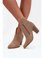 Dámské botky na podpatku z eko semiše Elvirae – Béžové
