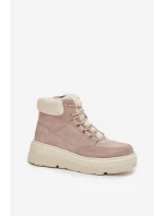 Dámské semišové sněhule Vinceza s kožešinou na platformě – béžové