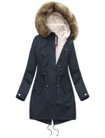 Tmavě modrá dámská zimní bunda parka s odepínací podšívkou a kapucí (7626) Tmavě modrá dámská zimní bunda parka s odepínací podšívkou a kapucí (7626)