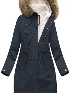 Tmavě modrá dámská zimní bunda parka s odepínací podšívkou a kapucí (7626)