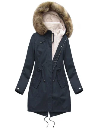 Tmavě modrá dámská zimní bunda parka s odepínací podšívkou a kapucí (7626) Tmavě modrá dámská zimní bunda parka s odepínací podšívkou a kapucí (7626)