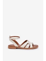 Kožené Dámské Sandály Na Plochém Podpatku Zazoo 3688 Ecru