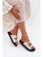 Dámské Pantofle S Přezkami Na Platformě Béžové Elamas