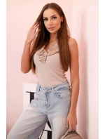 Dámská bavlněná bezrukávová blůza s volánem béžová
