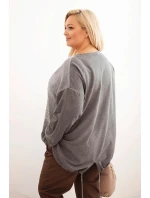 Dámská mikina Plus Size bavlněná s potiskem srdce a šňůrkami grafitová Dámská mikina Plus Size bavlněná s potiskem srdce a šňůrkami grafitová