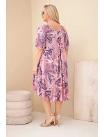 Dámské viskózové šaty Plus Size s krátkým rukávem a paisley vzorem růžová