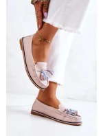 Dámské kožené mokasíny s třásněmi růžove Laressa