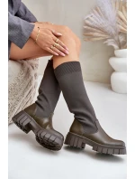 Kozačky S Elastickou Šaftem Na Plochém Podpatku Světle Béžové Mesidra