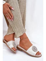 Dámské Pantofle Na Plochém Podpatku S Ozdobou S.Barski KV51-013 Stříbrné