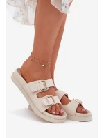 Dámské Pantofle Se Zlatými Přezkami Béžové Sonarea