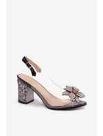 Průhledné sandály na podpatku s ozdobou D&A MR38-321 černé