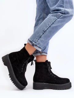 Semišové dámské kotníkové boty Trapper na silné podrážce se zipem, černá Edivame