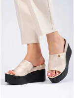 Trendy dámské  nazouváky na klínku GD-FL1601 zlato-černé - Goodin