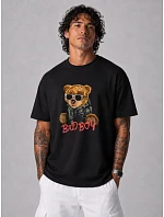 Pánské tričko oversize s potiskem medvídka černé FashionStreet NX1012R