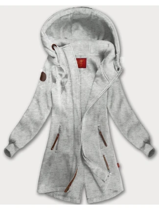 Světle šedá dlouhá dámská mikina s kapucí (AMG-675/2)