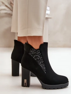 Zateplené dámské boty na vysokém podpatku s výšivkou černé Verissae