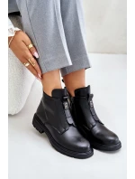 Kožené Boty Na Plochém Podpatku Zateplené Černé Komisa
