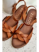 Kožené Sandály Na Jemném Podpatku Hnědé Zazoo 40372