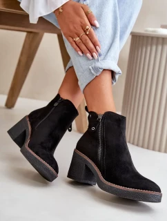 Zateplené Dámské Kotníkové Boty Na Podpatku Z Eko Semiše Černé Velarilla